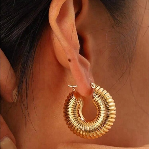Jewelry - Gold Cable Hoop Earrings